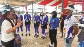 Pj Gubernur Andap Budhi Revianto saat memberikan motivasi terhadap atlet Sultra yang berlaga di PON Aceh-Sumatera Utara.