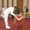 Pj Gubernur Andap Budhi Revianto saat melaksanakan pelantikan terhadap Pj Bupati Kolaka Utara, Yusmin.