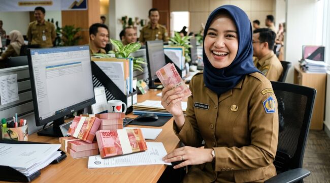 Ilustrasi Gaji ke 13 ASN, PNS, TNI, Polri dan Pensiunan. Gemini AI