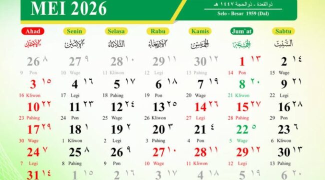Ilustrasi: Kalender Mei 2026