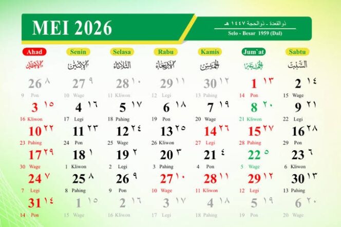 
 Ilustrasi: Kalender Mei 2026