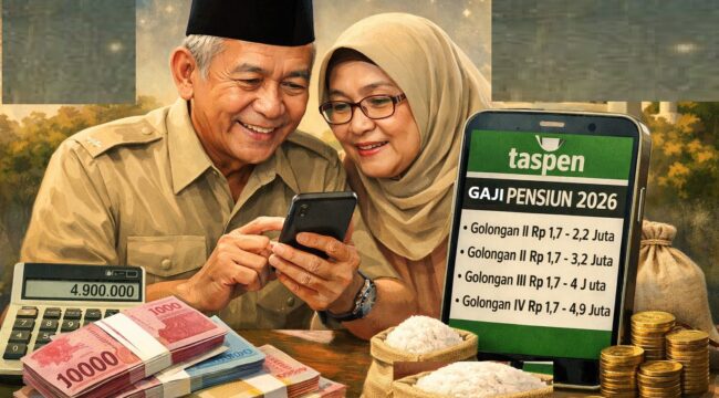 Ilustrasi: pensiunan ASN, TNI, Polri, menerima gaji di PT Taspen. gemini ai