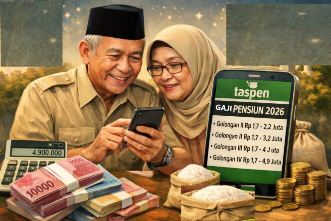 
 Ilustrasi: pensiunan ASN, TNI, Polri, menerima gaji di PT Taspen. gemini ai