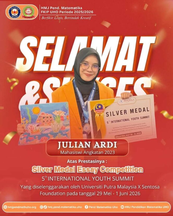 
 Mahasiswi Pendidikan Matematika UHO Raih Medali Perak pada International Youth Summit di Malaysia