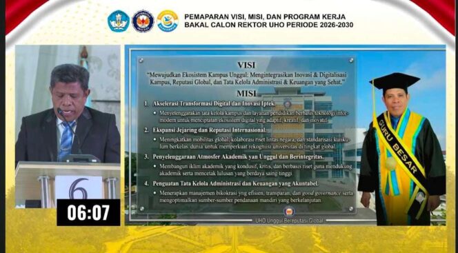 
 Prof. Ma’ruf Kasim Paparkan Visi Transformasi Digital dan Penguatan Atmosfer Akademik pada Pemilihan Rektor UHO 2026–2030