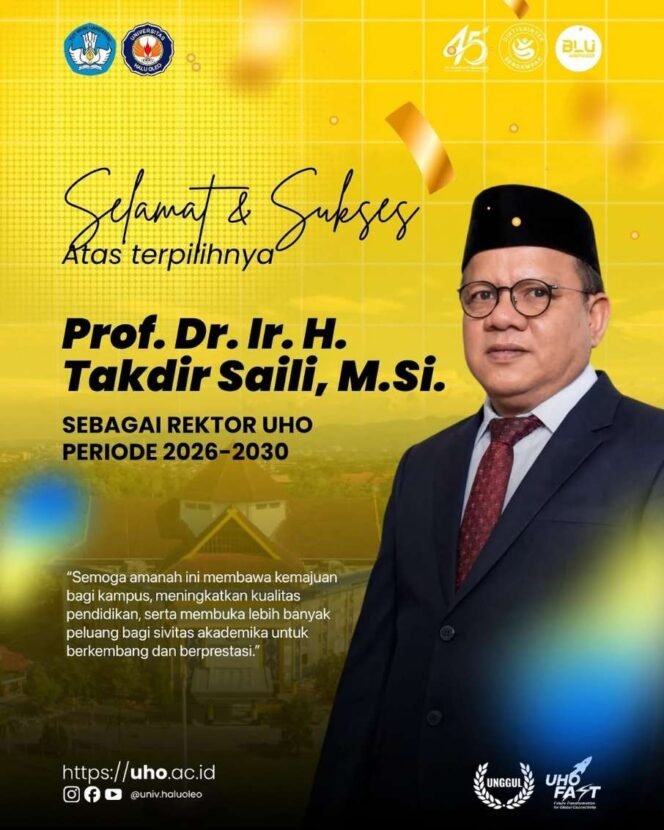 
 Unggul dengan 42 Suara, Takdir Saili Terpilih sebagai Rektor UHO 2026–2030